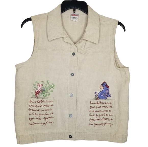 Embroidered Eeyore And Piglet Womens Button Down Shirt Vest The Disney S… - Picture 1 of 16